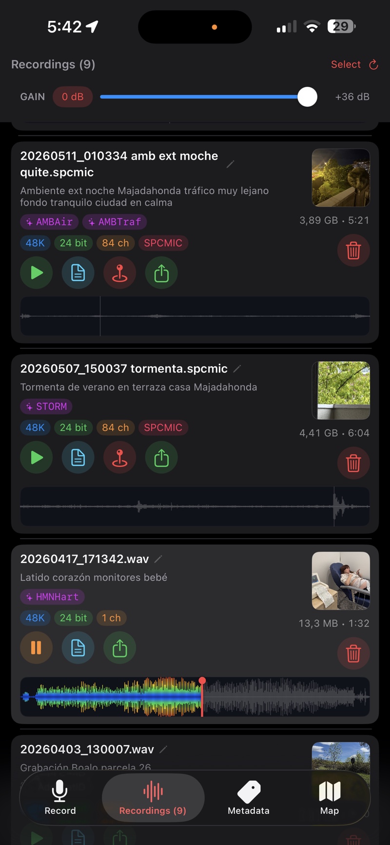 Recordings list